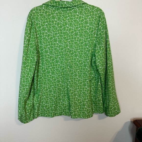 Talbots Medium Knit Blazer Green Pastel Floral Jacket with Jacket Pockets 14 - Picture 9 of 16